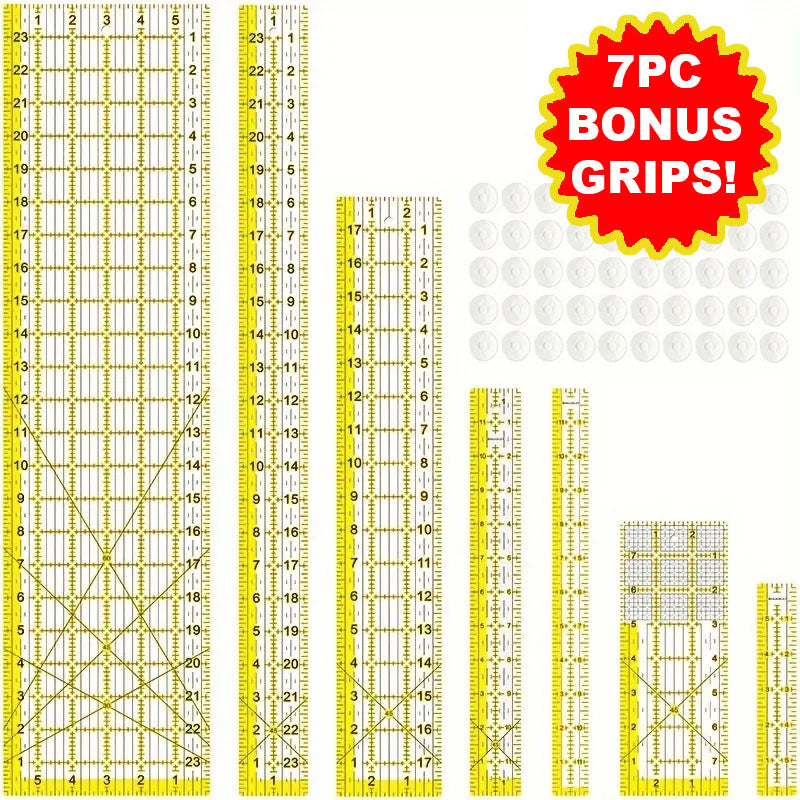 Basic Quilt Ruler Set (7pc) with BONUS Ruler Grips!