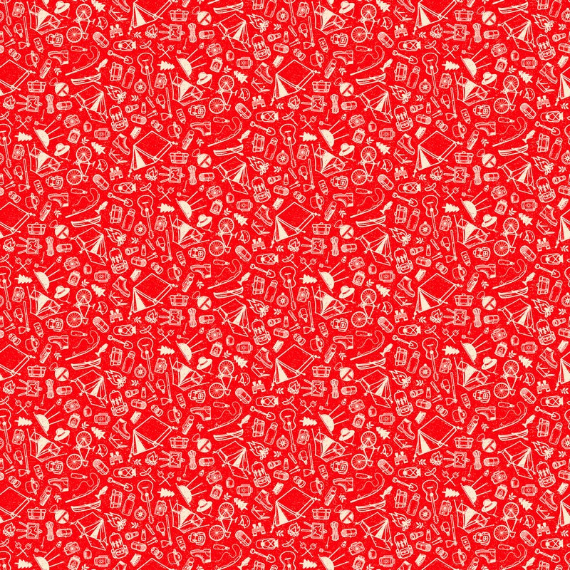 Camping Therapy - Camping Sketches in Red - Patrick Lose - Northcott (Pre-order: Mar 2026)