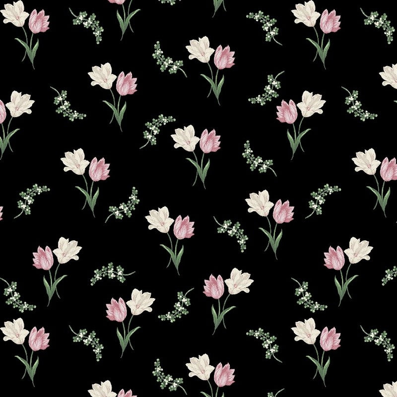 Evelyn's Etched Tulips 1313412 in Black Benartex Dinkydoo Fabrics