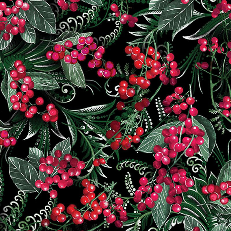 Winterberry Twilight - 14020P-12 in Pearlized Black - Benartex