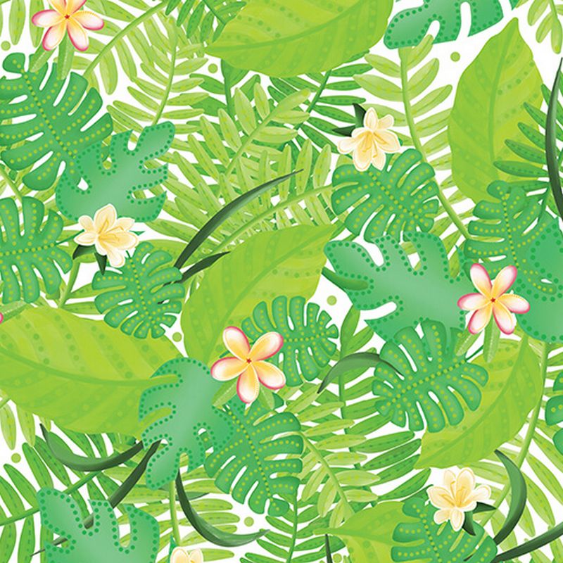Island Time - Tropical Leaves in Green/White - Benartex