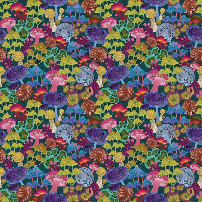 Modern Mushrooms - Main in Teal - Benartex