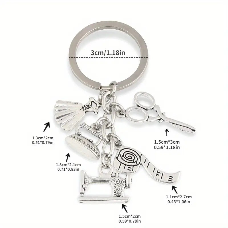 I Love to Sew Key Ring with Charms