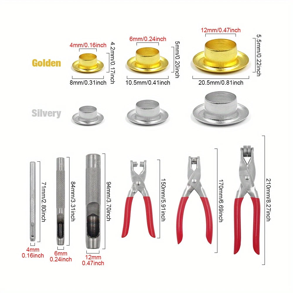Grommet Pliers BONUS 100 Metal Grommets (0.3" - 0.8")