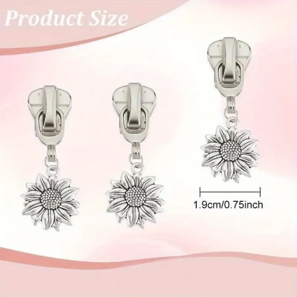 Silver Sunflower Zipper Pull #5