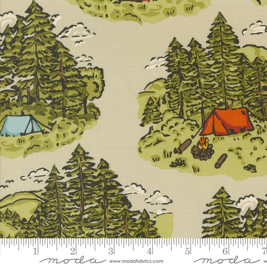 The Great Outdoors - Vintage Camping in Dove - Stacy Iest Hsu - Moda