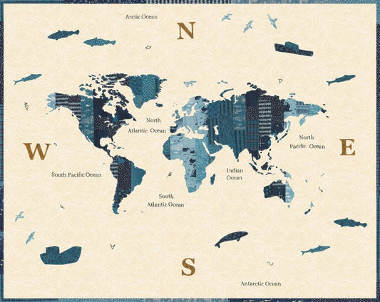 Longshore - Panel World Map in Flag - Janet Clare - Moda (Pre-order: Sept 2024)