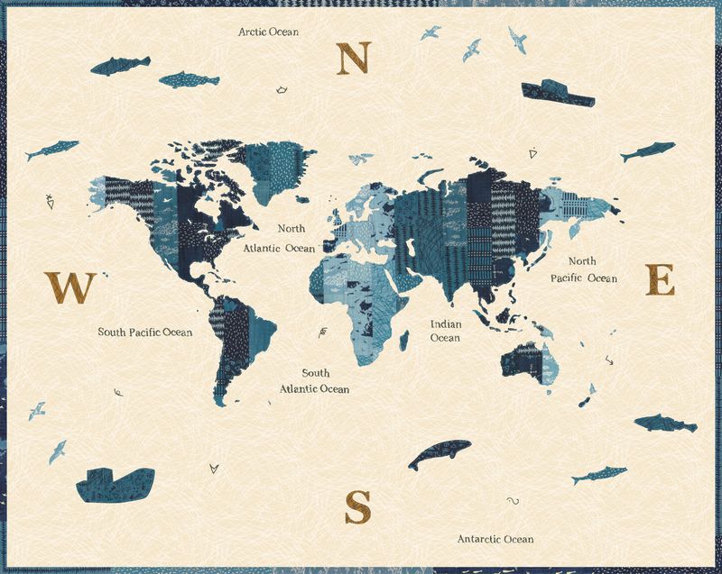 Longshore - Panel World Map in Flag - Janet Clare - Moda - Dinkydoo Fabrics