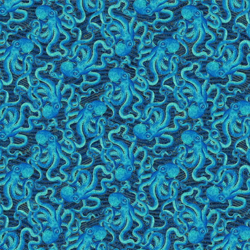 Shimmer Enigma - Octopus in Dark Blue Multi Metallic - Deborah Edwards - Northcott