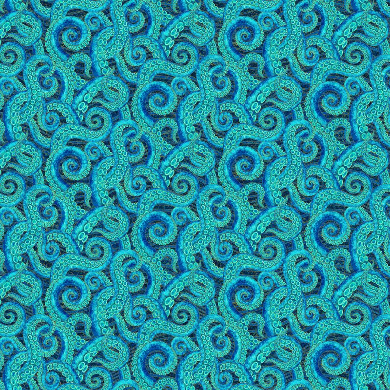 Shimmer Enigma - Tentacles in Dark Blue Multi Metallic - Deborah Edwards - Northcott (Pre-order: Nov 2025)