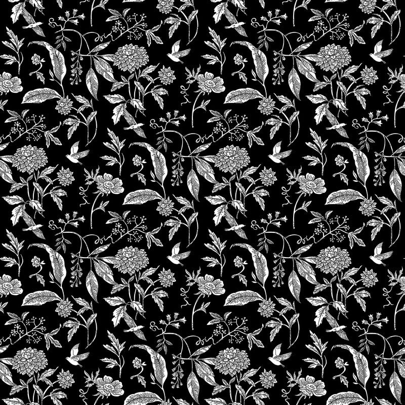 Nature's Sketchbook - Chrysanthemums in Black/White - Deborah Edwards - Northcott (Pre-order: Feb 2026)
