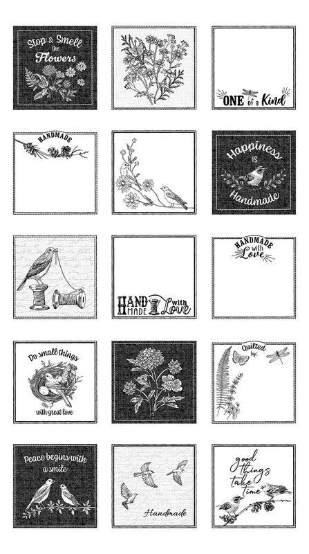 Nature's Sketchbook - Label Panel in White/Black - Deborah Edwards - Northcott (Pre-order: Feb 2026)