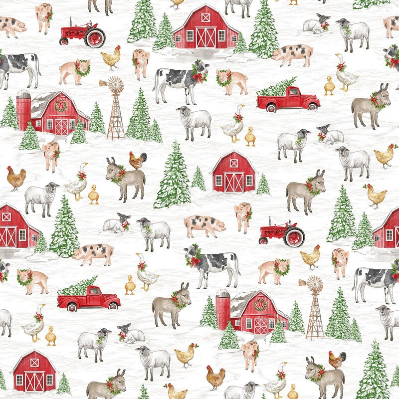 Barnyard Christmas - Scenic in White - Deborah Edwards - Northcott (Pre-order: May 2026)