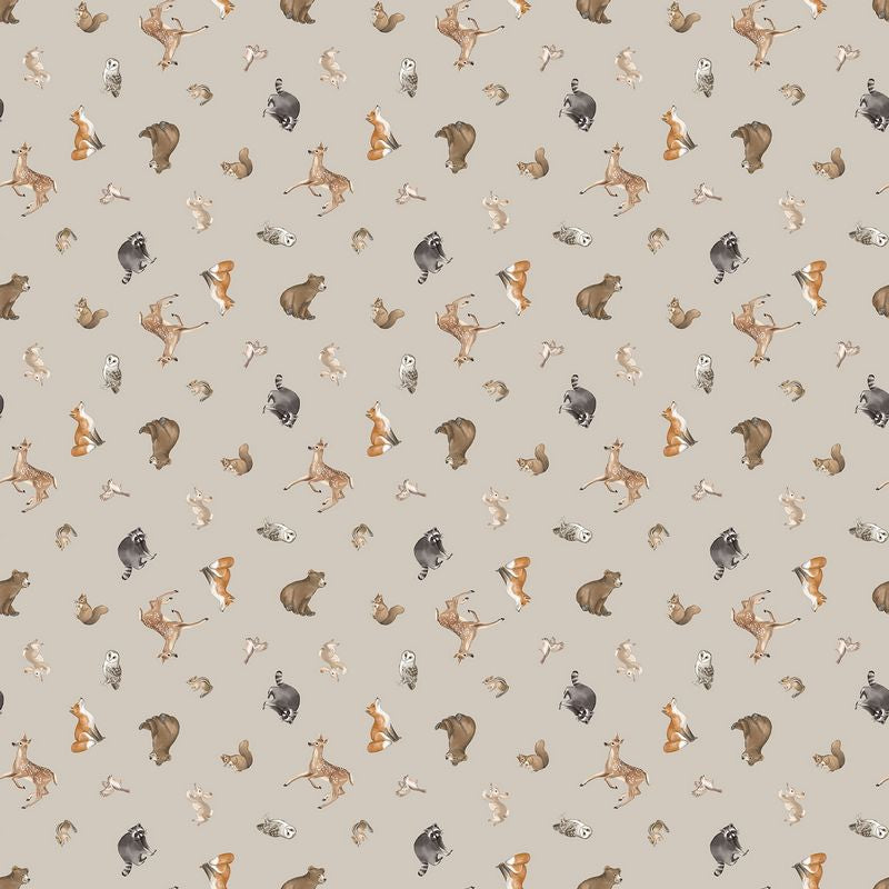 Tanglewood - Tossed Animals in Medium Grey - Deborah Edwards - Northcott (Pre-order: Sept 2026)