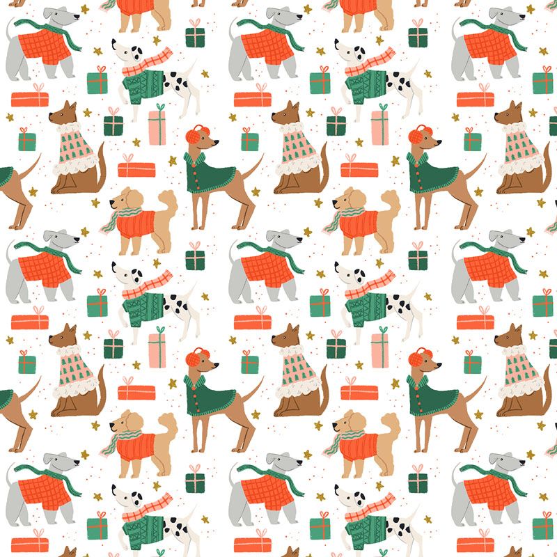 Merry Pawmas - Dapper Dogs in Snow METALLIC - Cotton + Steel