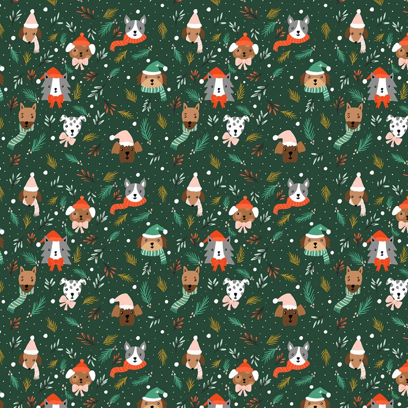 Merry Pawmas - Barkmas Tree in Hunter METALLIC - Cotton + Steel