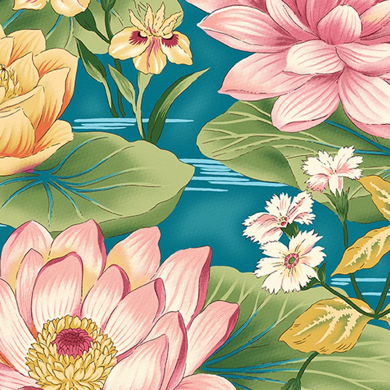 Flower Festival 2 - 4253-54 in Teal - Benartex