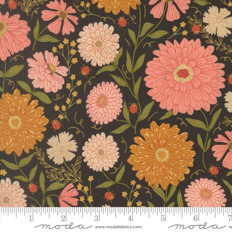 Ladybug Whimsy - Zinnias METALLIC in Midnight - Gingiber - Moda (Pre-order: Oct 2026)