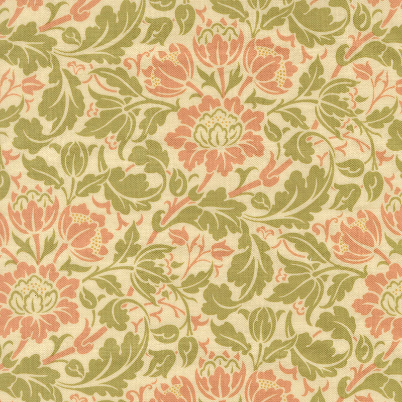 Morris Muse - Flowering Scroll in Parchment - Barbara Brackman - Moda