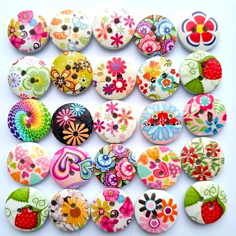 Vibrant Wooden Buttons 2 Hole (0.59") 50pc