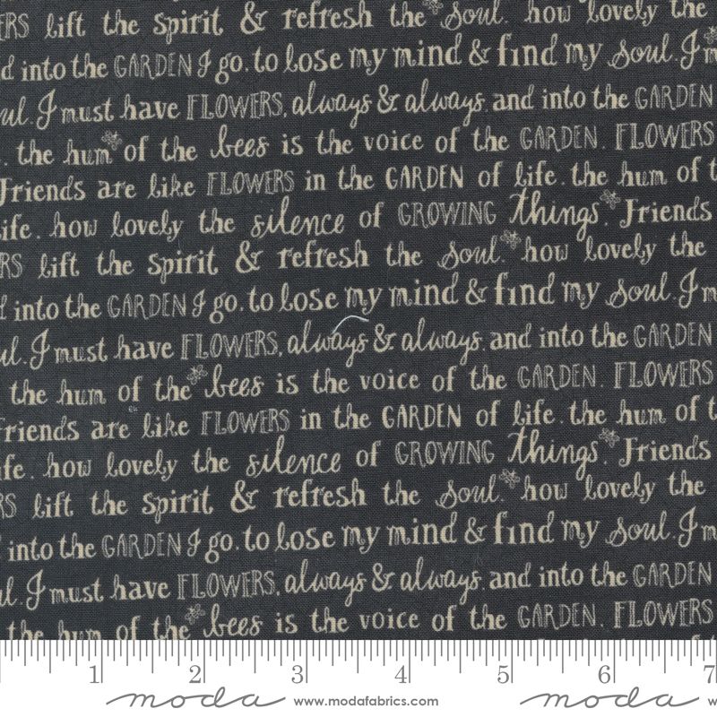 Bloom & Grow - Garden Notes in Black - Kathy Schmitz - Moda - Dinkydoo Fabrics