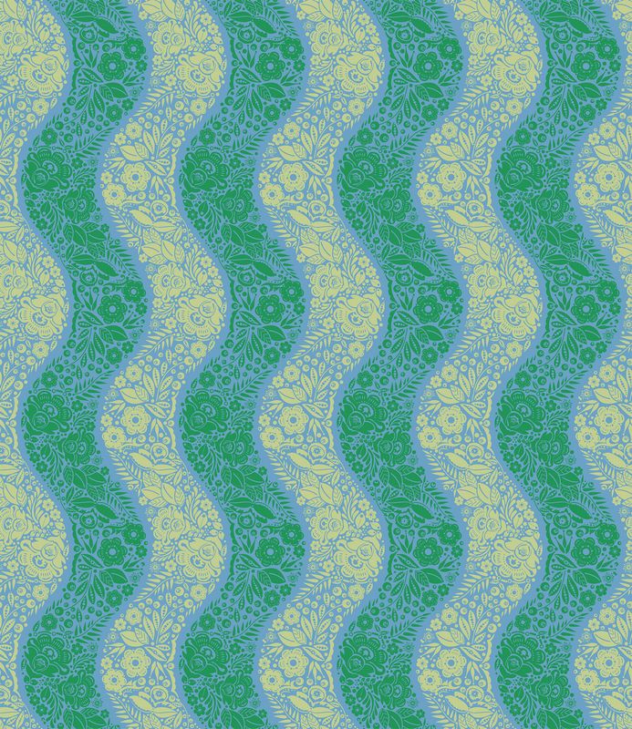 Perennial Borders - Village Path in Sea - Anna Maria Textiles (Northcott)