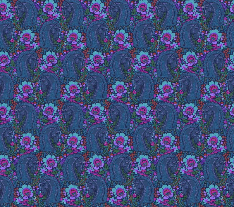 Mosaic Menagerie - Mane Event in Sapphire - Anna Maria Textiles (Northcott) (Pre-order: Dec 2026)