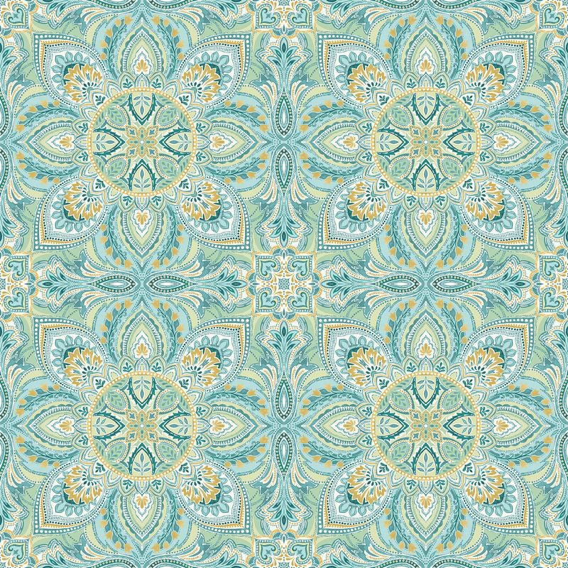 Mariposa 108" Wide Back - Mandala in Teal - Elena Belokrinitski - Northcott (Pre-order: Feb 2026)