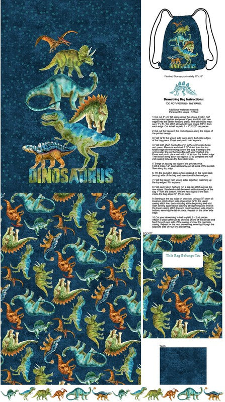 Dino Roar - Bag Panel in Navy Multi - Brett Blumenthal - Northcott (Pre-order: Nov 2025)