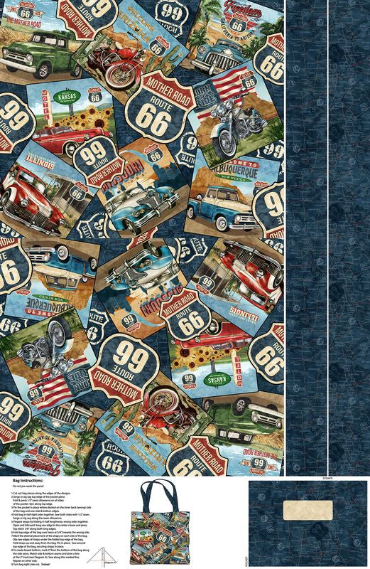 Historic Route 66 - Tote Panel in Navy - Deborah Edwards & Melanie Samra- Northcott (Pre-order: Aug 2026)