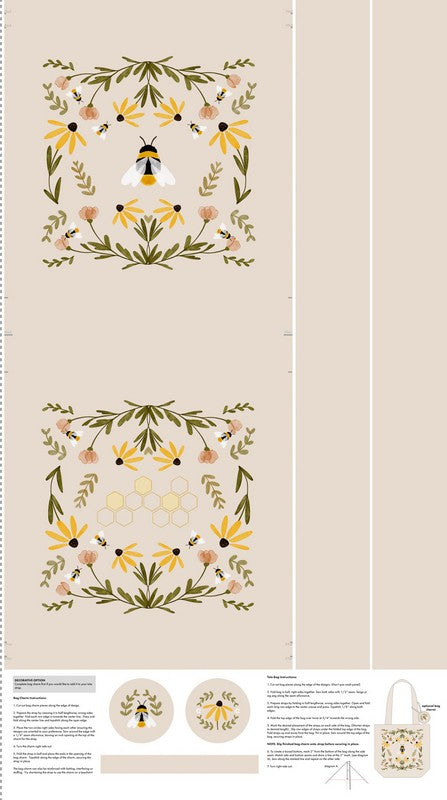 Humblebee - Tote Panel in Cream CANVAS - Aimee Parker - FIGO (Northcott)