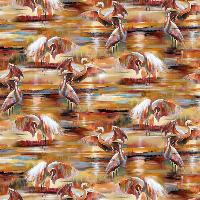 Tranquil Tides - Egrets in Ochre Multi - Tim Parker - Northcott