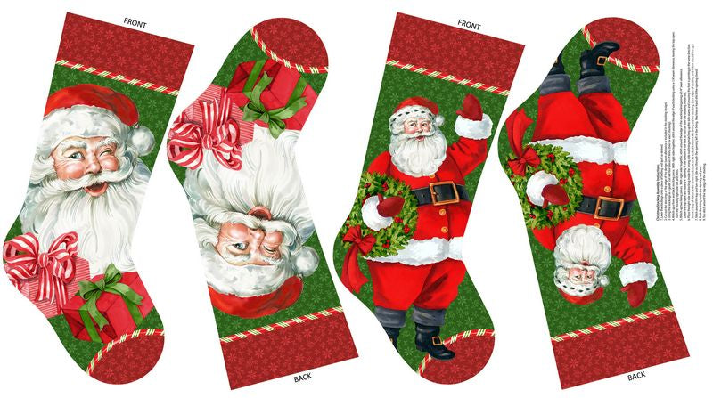 Vintage Christmas - Stocking Panel in Dark Green Multi - Deborah Edwards - Northcott