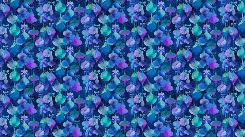 Midwinter Magic - Baubles in Dark Blue Multi - Deborah Edwards & Melanie Samra - Northcott