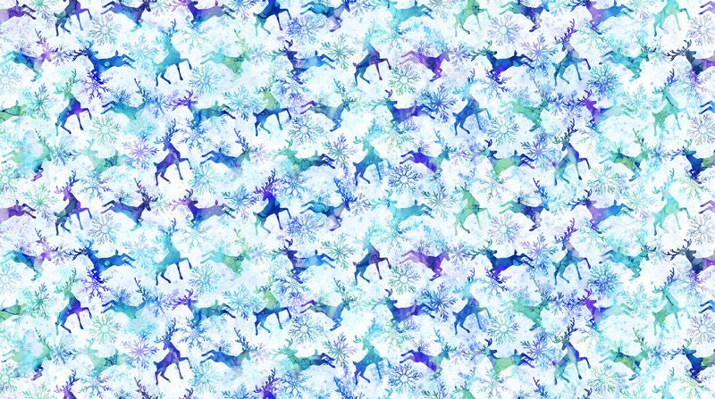 Midwinter Magic - Reindeer Prance in White Multi - Deborah Edwards & Melanie Samra - Northcott