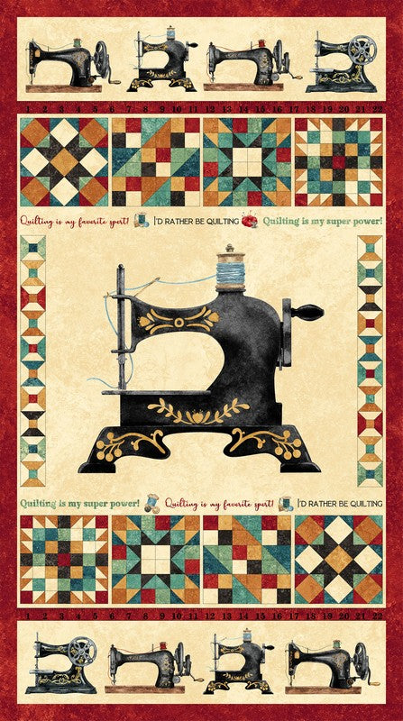 Stitchin' - Panel in Beige Multi - Deborah Edwards - Northcott