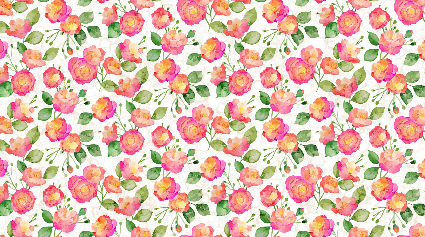 Veranda - Main Floral in White Multi - Deborah Edwards & Melanie Samra - Northcott (Pre-order: Dec 2025)