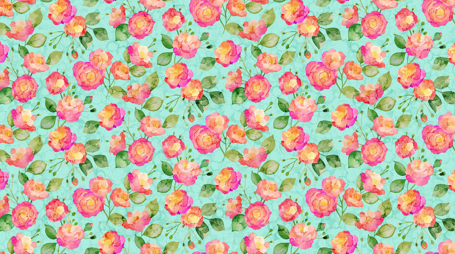 Veranda - Main Floral in Turquoise - Deborah Edwards & Melanie Samra - Northcott (Pre-order: Dec 2025)