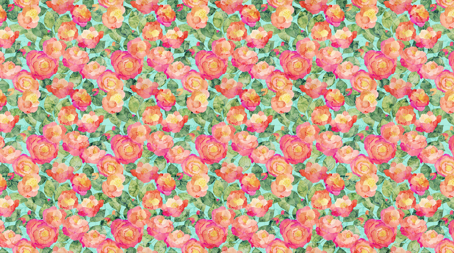 Veranda - Packed Floral in Turquoise - Deborah Edwards & Melanie Samra - Northcott (Pre-order: Dec 2025)