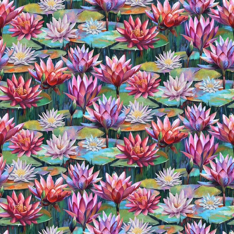 Lotus - Main in Dark Green Multi - Tim Parker - Northcott