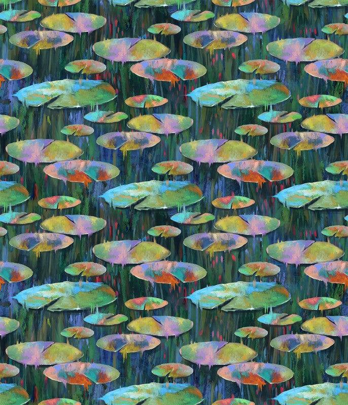 Lotus - Lily Pads in Dark Green Multi - Tim Parker - Northcott