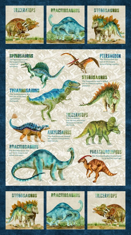 Dino Roar - Panel in Beige Multi - Brett Blumenthal - Northcott (Pre-order: Nov 2025)