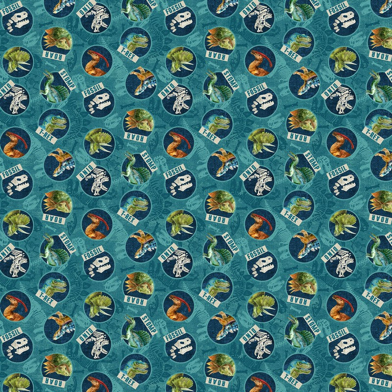 Dino Roar - Dino Head Toss in Teal Multi - Brett Blumenthal - Northcott (Pre-order: Nov 2025)