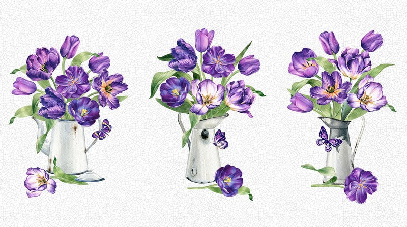 Tulip Garden - Panel in White - Deborah Edwards - Northcott (Pre-order: Mar 2026)