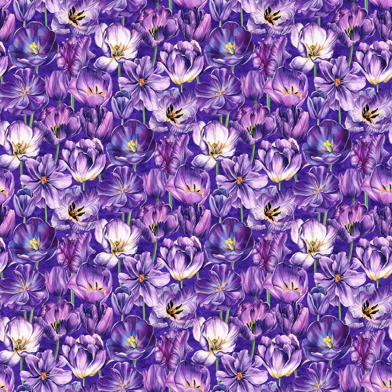 Tulip Garden - Packed Tulips in Purple - Deborah Edwards - Northcott (Pre-order: Mar 2026)