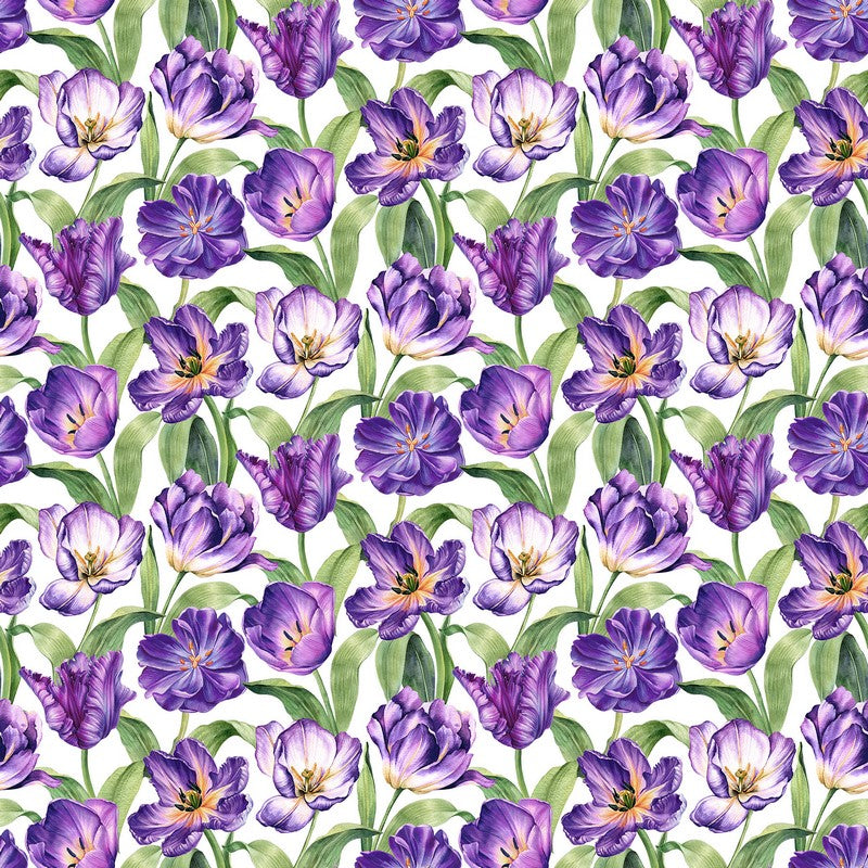 Tulip Garden - Large Tulips in White - Deborah Edwards - Northcott (Pre-order: Mar 2026)