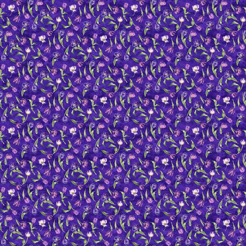 Tulip Garden - Mini Tulips in Purple - Deborah Edwards - Northcott (Pre-order: Mar 2026)