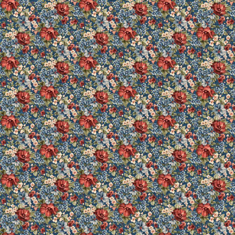 Farmhouse Sampler - Packed Floral in Navy - Deborah Edwards - Northcott (Pre-order: Mar 2026)