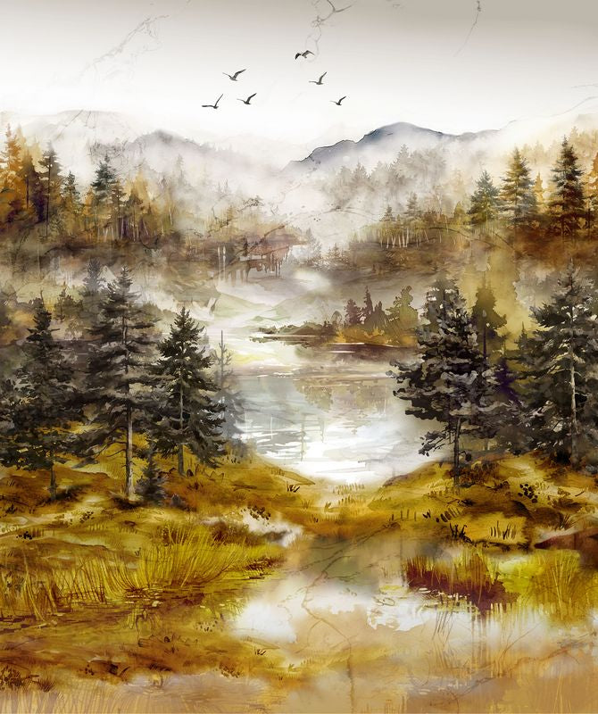 Misty Morning - Panel in Ochre - Deborah Edwards & Melanie Samra - Northcott (Pre-order: Mar 2026)