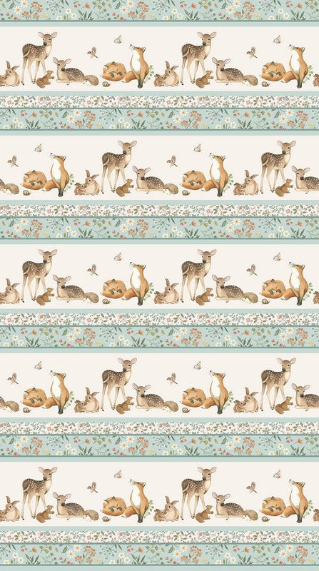 Woodland Heart - Border Stripe in Blue Multi - Deborah Edwards & Kathryn Christenson - Northcott (Pre-order: Jan 2026)